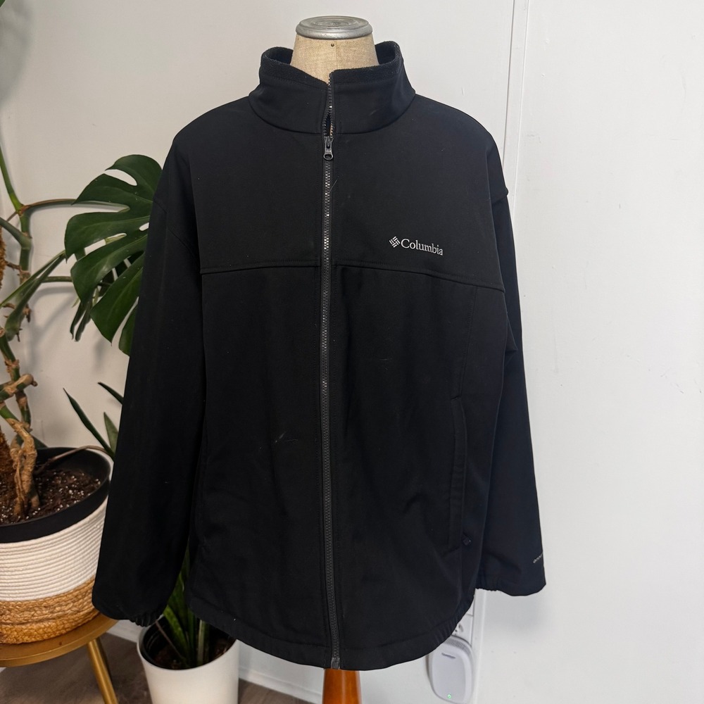 Columbia Softshell Jacket Mens 2X Black Fleece Lined Full Zip Outdoor Hiking‎